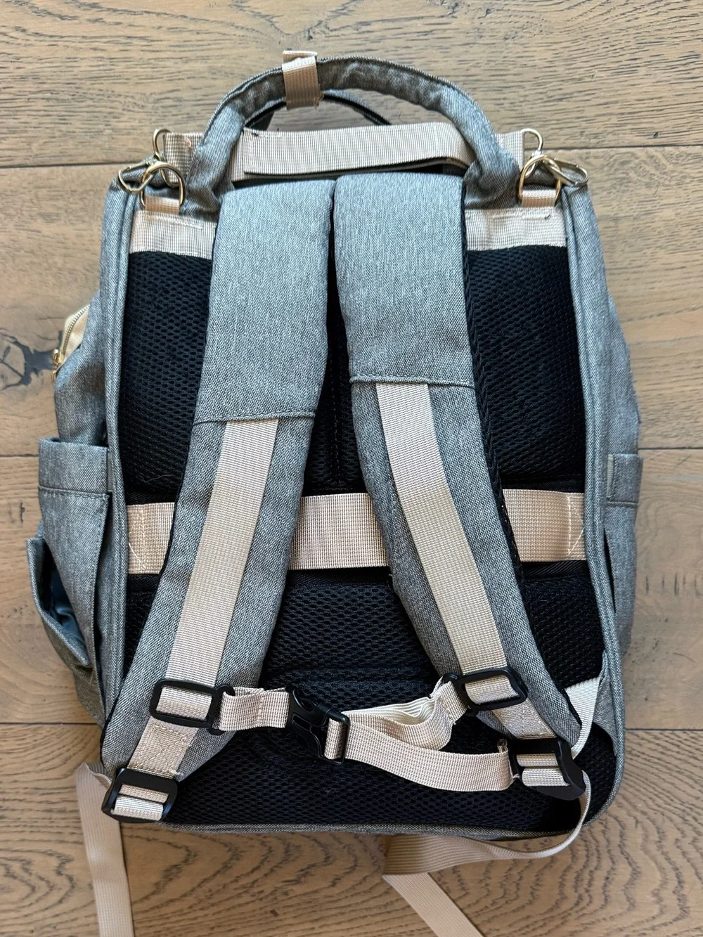 4-in-1 Convertible Diaper Bag Backpack + Portable Baby Bed – Gray
